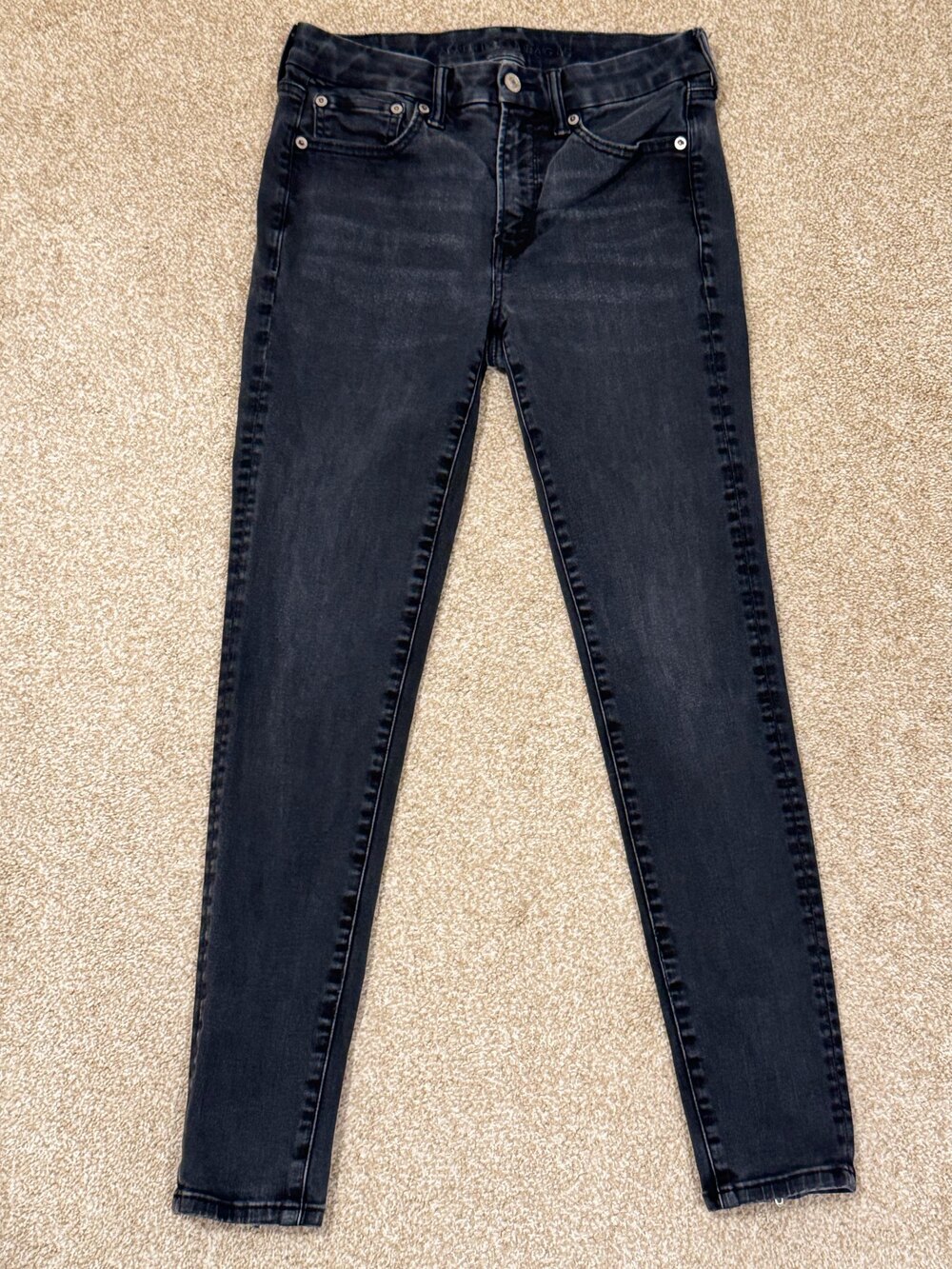 American Eagle Luxe Stretch Jeggings 6 Black Hi Rise Zipper Ankle Skinny Jeans